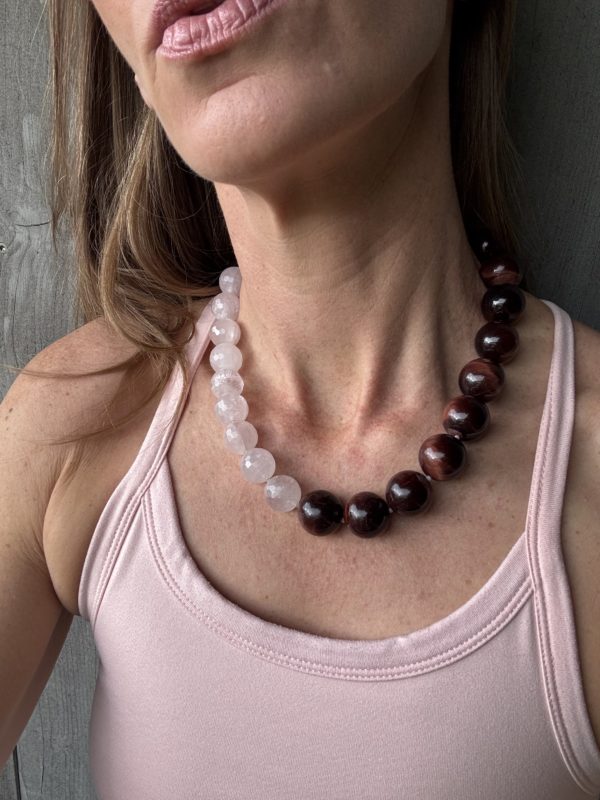 Becky Rose Quartz and Red Tiger Eye Block Necklace