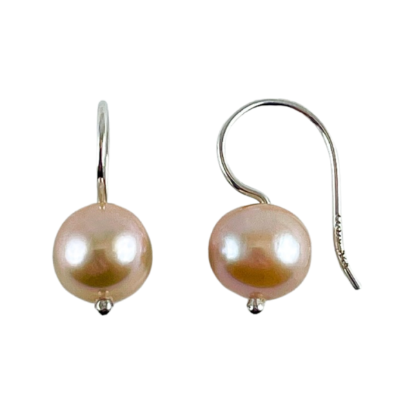 Petite peach pearl glider earrings