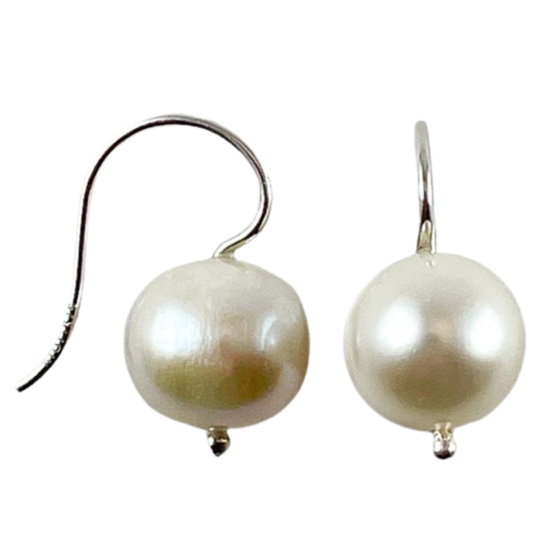 Chunky white freshwater cultured pearl glider earrings
