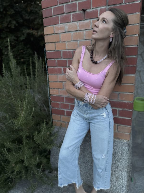 Louise Rose Quartz Stretch Stacker Bracelet - Image 3